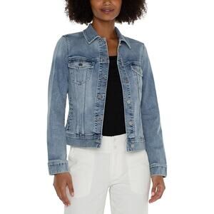 Liverpool Women's Large Cabrillo Classic Crop Jean Jacket Trucker Denim HR7-20